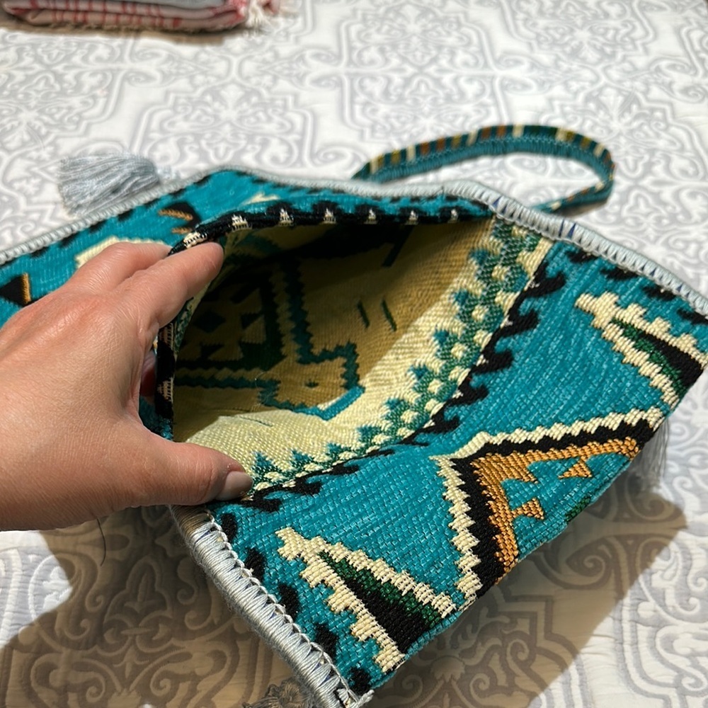 Teal Kilim Patterned Handmade Crossbody Bag - Picture 5 of 6